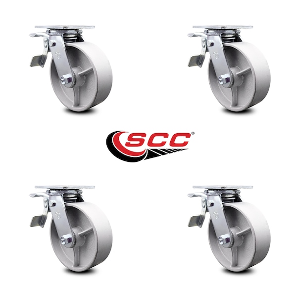 6 Inch Semi Steel Caster Set with Roller Bearings and Total Lock Brakes SCC